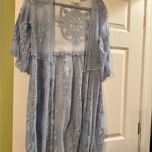 Blue Sheer Embroidered Cover Up